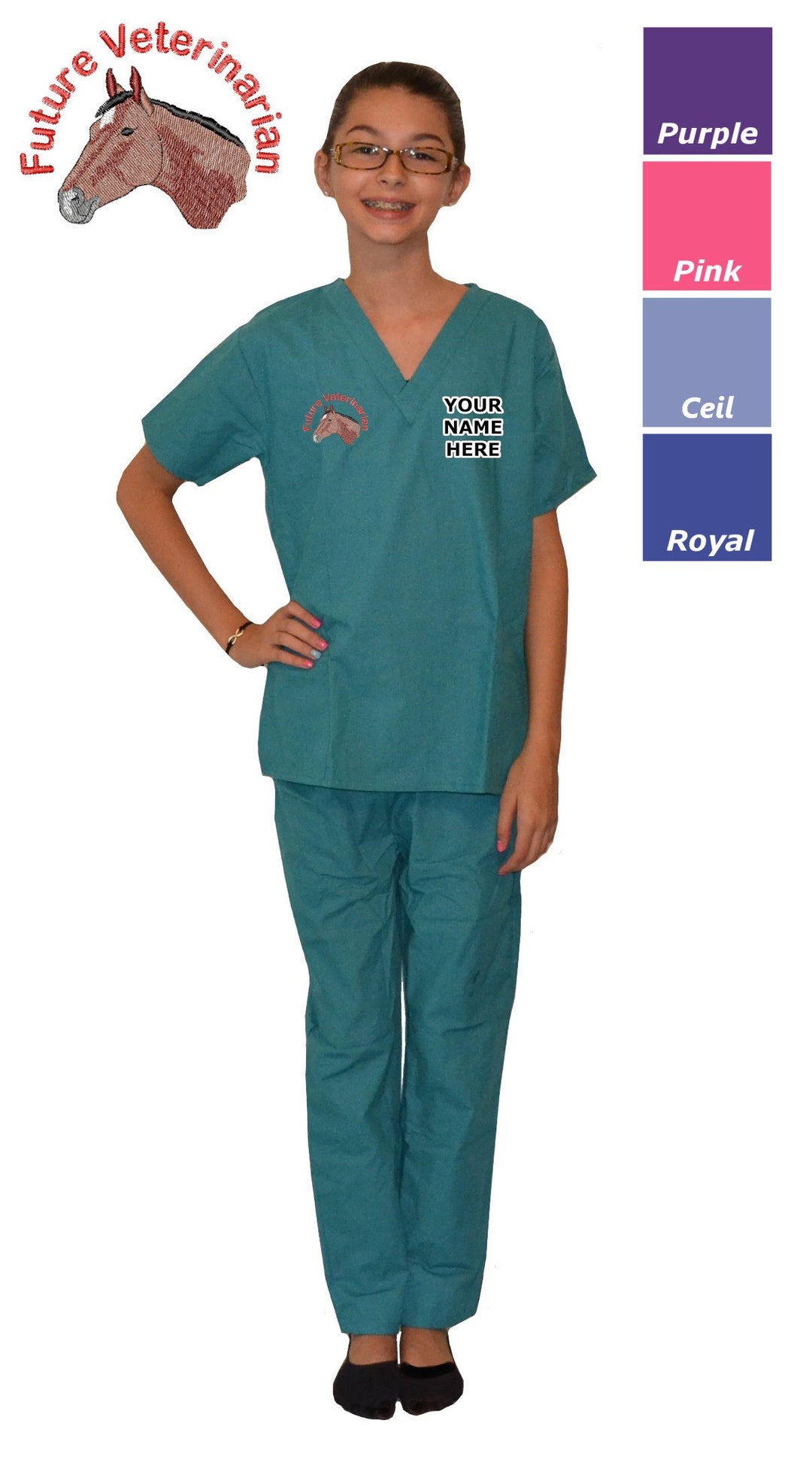 Embroidered Personalized Kids Veterinarian Scrubs With Horse - Etsy