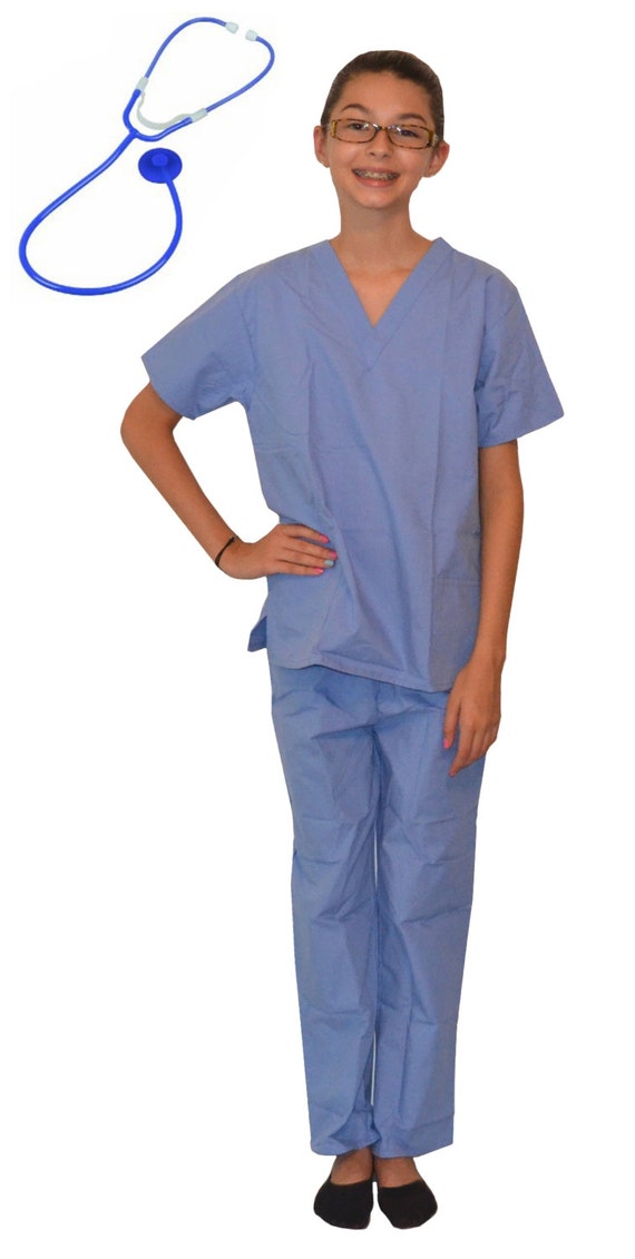 Ceil Blue Kids Scrubs With Royal Blue Stethoscope For Little Etsy