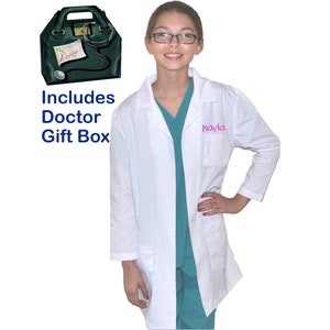 Embroidered Personalized Kids Lab Coat with Doctor Gift Box for little Doctors and Nurses, Youth Lab Coat, Veterinarian, Nurse, Scientist