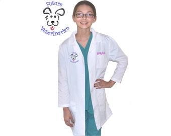 Embroidered Personalized Kids Veterinarian Lab Coat for little Doctors and Nurses