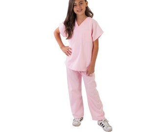 Uniformes médicos para niños de color rosa claro personalizados para pequeños médicos y enfermeras