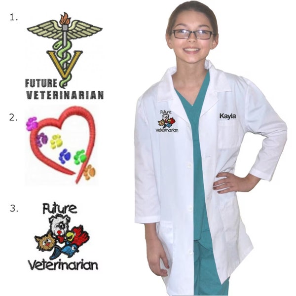 Kids Veterinarian Lab Coat Personalized, Child Lab Coat, Pretend, Halloween Costume