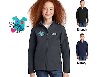 Chaqueta de enfermera personalizada para niños, diseño de vida exfoliante, nombre bordado, abrigo para niños, ropa médica para niños, médico, caparazón suave y cálido