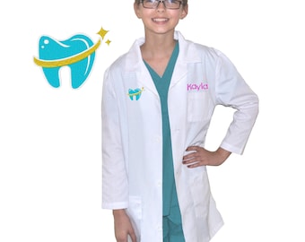 Bata de laboratorio de dentista para niños personalizada con diseño de bordado de dientes pequeños médicos y enfermeras, bata de laboratorio juvenil, bata de niño, disfraz de Hallowen