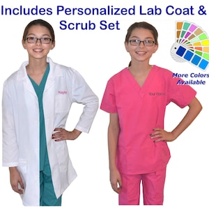 Personalized Kids Lab Coat and Scrub Set for little Doctors and Nurses