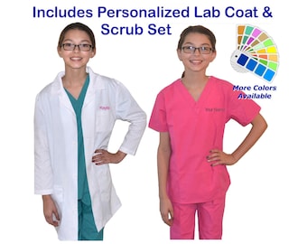 Conjunto de bata y uniforme médico infantil personalizado para pequeños médicos y enfermeras.