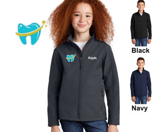 Chaqueta de dentista para niños personalizada, diseño de dientes, nombre bordado, abrigo para niños, ropa médica para niños, médico fingido, caparazón suave y cálido
