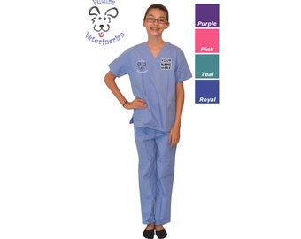 Embroidered Personalized Kids Veterinarian Scrubs with Puppy Dog Embroidery Design for little Doctors and Nurses