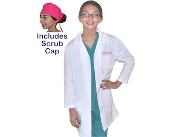 Embroidered Personalized Kids Lab Coat for little Doctors and Nurses, Youth Lab Coat