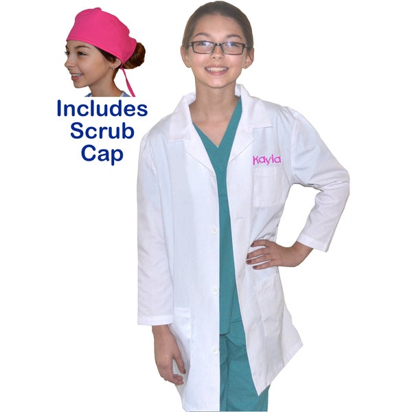 Embroidered Personalized Kids Lab Coat for little Doctors and Nurses, Youth Lab Coat