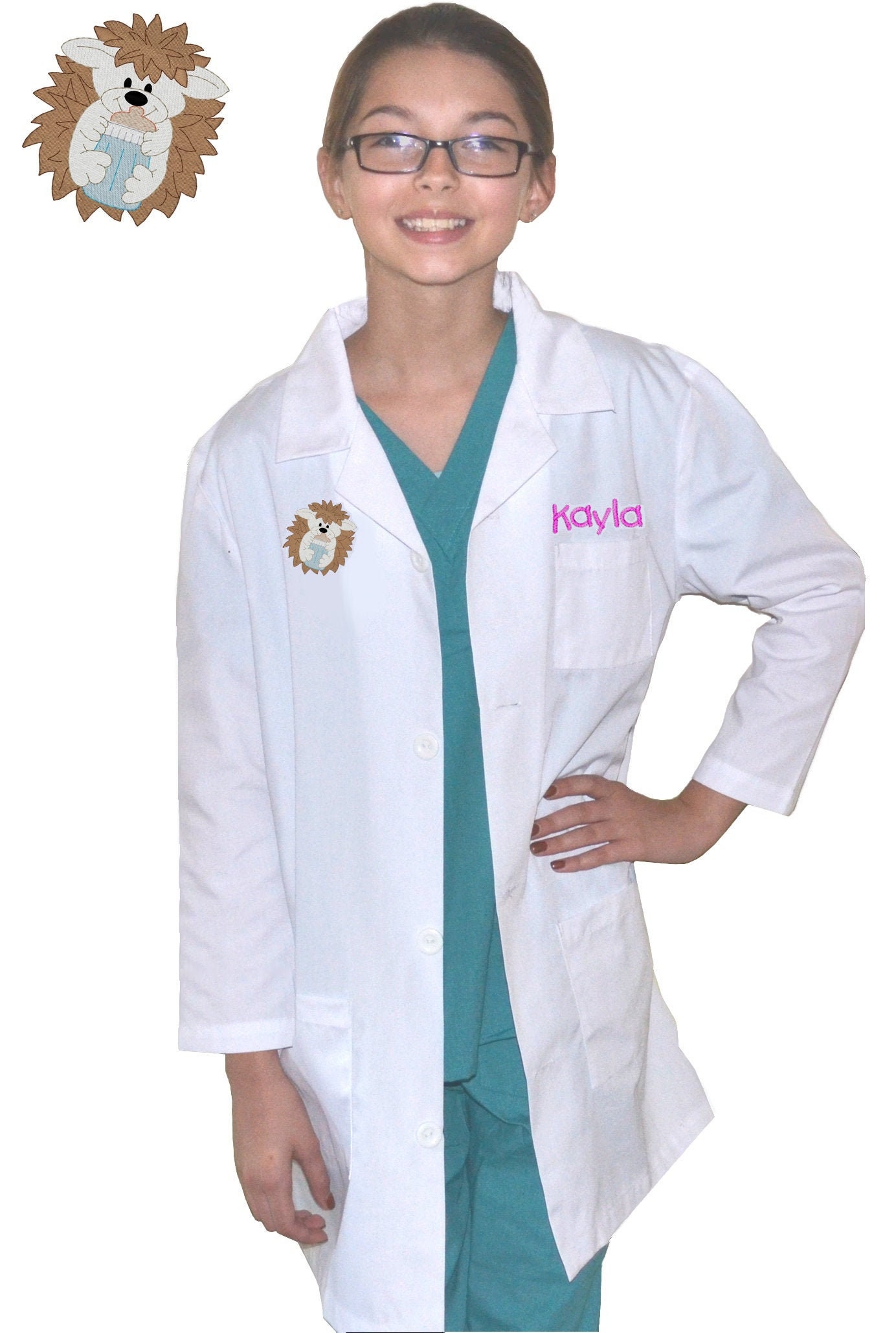 Personalized Kids Lab Coat With Baby Hedgehog Embroidery Design ...