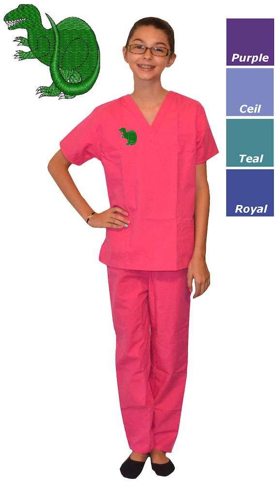 Kinder Palaontologe Scrubs Mit T Rex Dinosaurier Stickerei Etsy