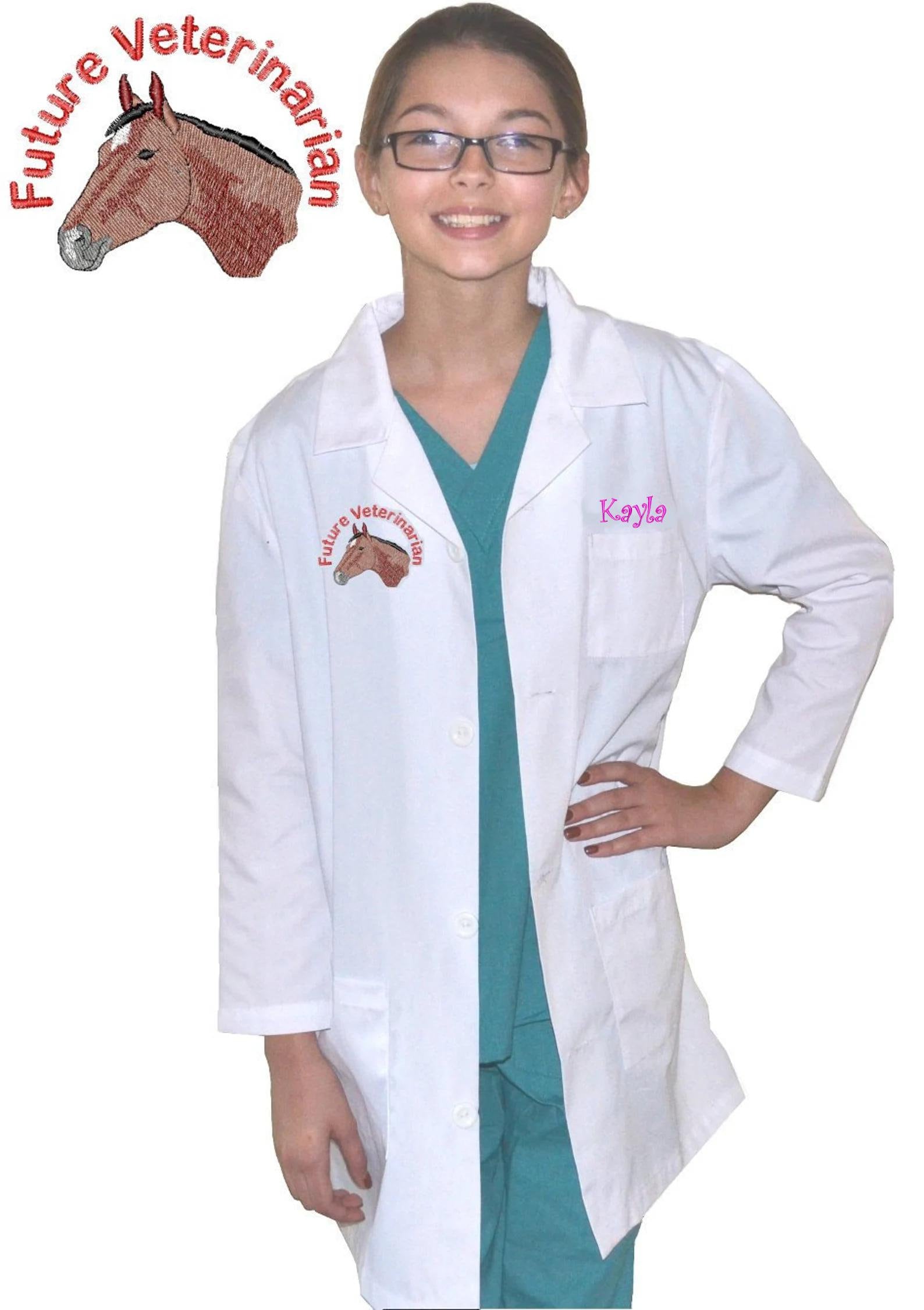Blouse de laboratoire veterinaire personnalisee pour enfants brodee avec motif de broderie cheval pour les petits medecins et infirmieres Etsy France