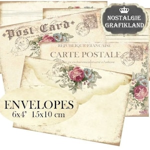Sobres postales imprimibles Shabby Chic Paper Scrapbook Set Letter DIY Instant Download hoja de collage digital EL002