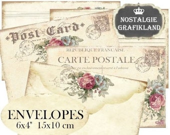 Envelopes printable Postcards Shabby Chic Paper Scrapbook Letter DIY Instant Download digital sheet EL002
