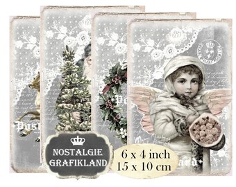 Printable Download Shabby Santa Claus Christmas Roses Chic Deer Digital Collage Collage Sheet Digital Collage Printable Gift Vintage