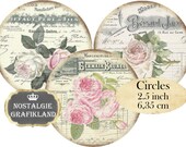 Ephemera French Circle 2.5 inch Instant Download digital collage sheet C226 Circles