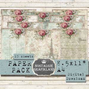 FRENCH Paris printable Ephemera Paper Pack France Ledger Travel Shabby Chic Vintage Journaling Download digital sheet 8.5x11&quot; PP139