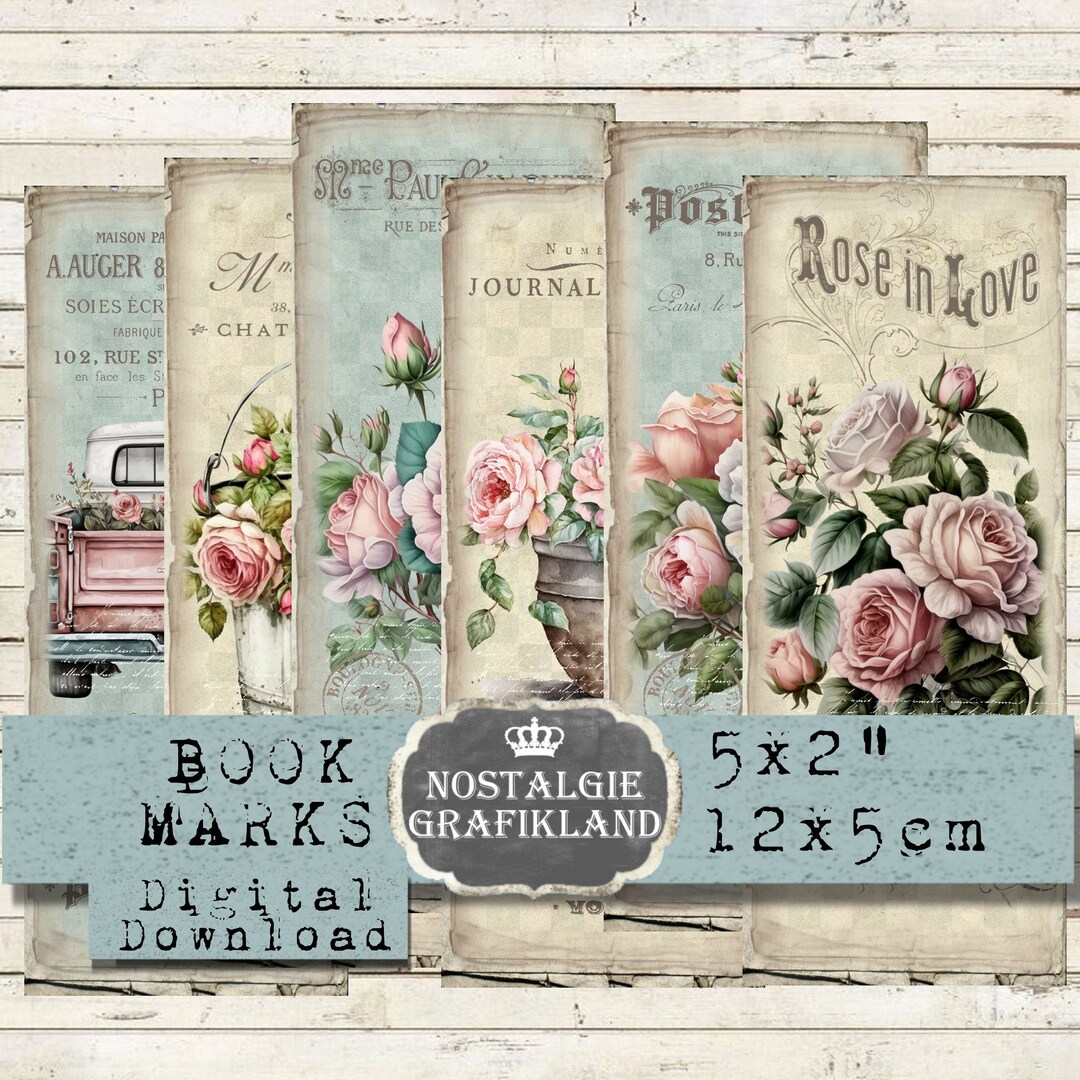 Roses Bookmarks Printable French Shabby Chic Bookmark Rose Journal ...