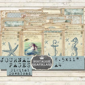 Pages de carnet nautique vintage livre éphémère imprimable Maritim Marine livret feuille de collage numérique à télécharger JPA085