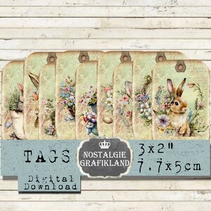 Easter Tags Bunnies Eggs Shabby Journaling printable Download Vintage digital collage sheet digital T216