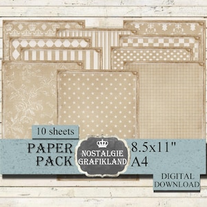 Fondo digital BEIGE BLANCO Bronceado Papeles digitales antiguos Diario vintage Shabby Descargar 8.5x11" PP181