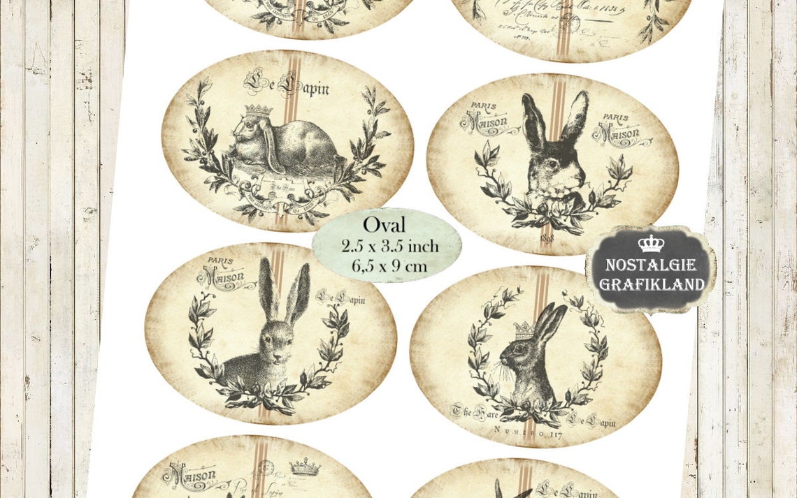 Hare Rabbit Le Lapin Labels Vintage Oval 3.5 X 2.5 Inch Ovals Etsy