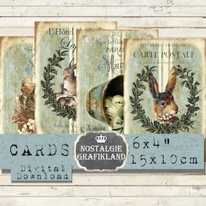 Hasen Osterhasen Happy Easter 15 x 10 cm Instant Download digital collage sheet D253 Vintage Ostern Hasen Nest PDF Vögel