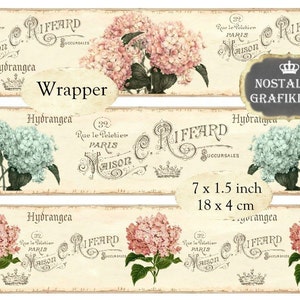 Maison Hortensien Banderolen Hydrangea Instant Download digital collage sheet E088 Seifenbanderolen Seife