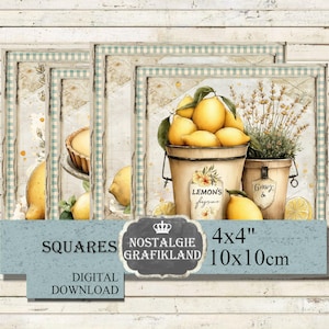 Lemons Squares printable Citrus Fruits Yellow Fruit 4x4 Coaster Tiles digital sheet TG177
