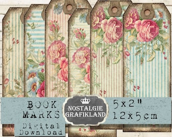 Shabby Chic Bookmarks printable Background Journal Embellishments digital collage sheet Download BM022