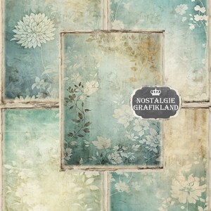 SHABBY FADED Teal Tan digital printable Paper Pack Damask Floral Papers Journaling prints Download 8.5x11 PP091 image 4