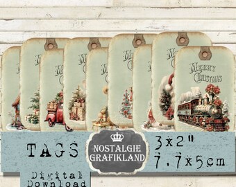 Christmas Tags printable Train Journaling Elements selfprinting Shabby Download digital collage sheet T214
