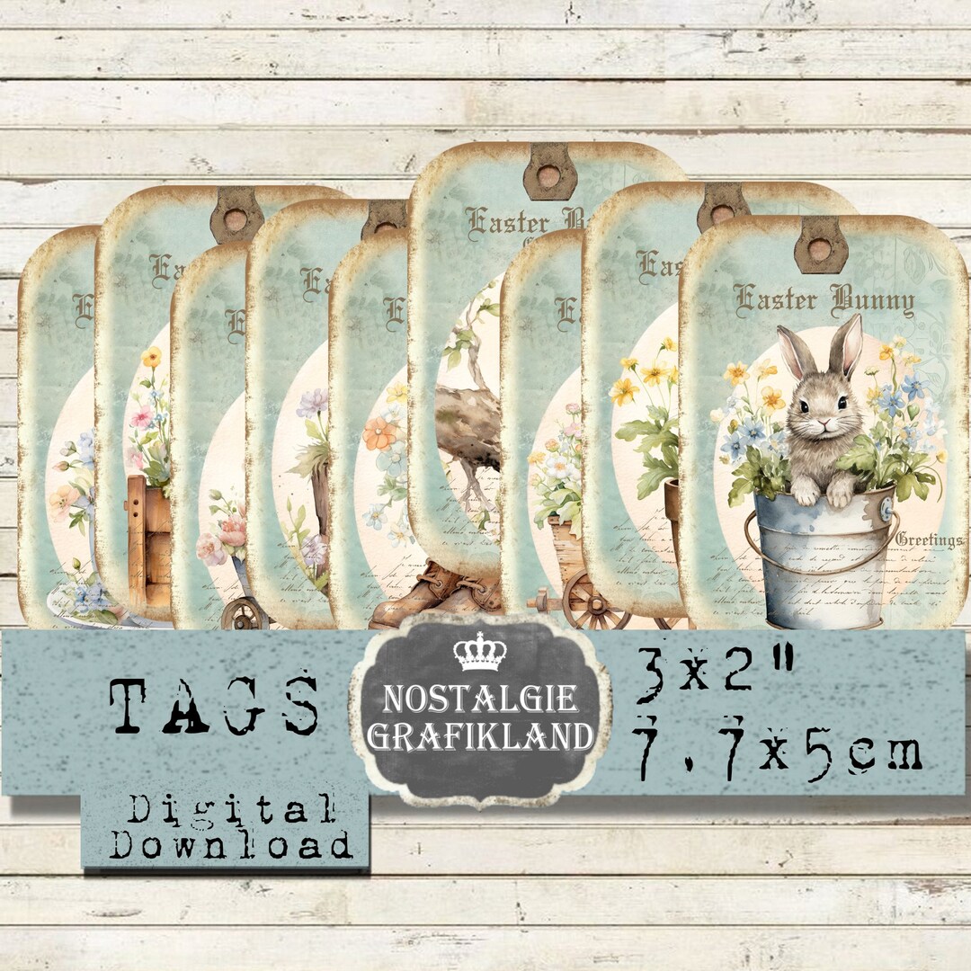 Easter Bunny Tags Bunnies Eggs Rabbits Shabby Journaling Printable ...