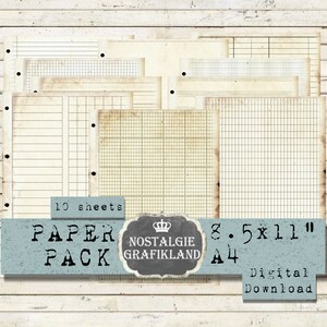 OFFICE Papel para impressão Pasta de argolas Pacote de papel vintage Livro-razão Diário digital Organização Impressões de diário Baixar folha digital PP106