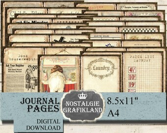 HOUSEKEEPING Journal Pages Laundry Household Cleaning Daily Planner Vintage Book Ephemera printable Download JPB021