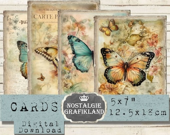 Butterflies Cards Butterfly Nature printable Journal Journaling Vintage Insect 5x7" Download digital sheet G102