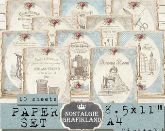 Sewing printable Paper Pack Shabby Chic Journals Journaling Vintage Sew Needlework Digital Download PPS017