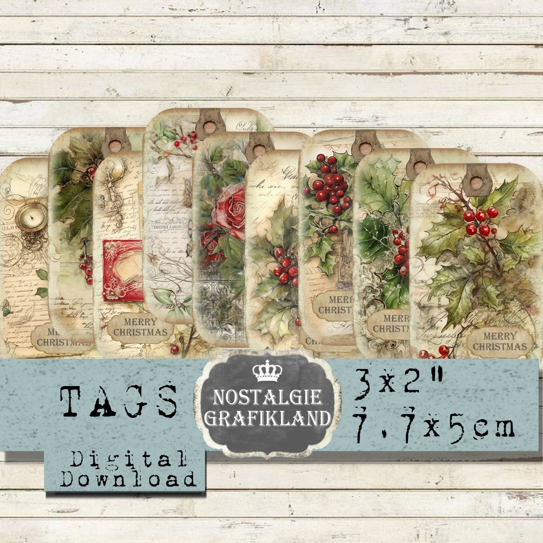 Christmas Tags Printable Shabby Chic Holly Gift Tags Prints Elements ...
