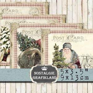 Cartes postales imprimables Père Noël Journalisation Noël Cartes de Noël vintage Impressions éphémères Télécharger la feuille de collage numérique P090