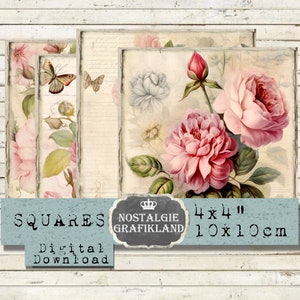 Rosen Quadrate 10x10 cm Decoupage Instant Download digital collage sheet TG138