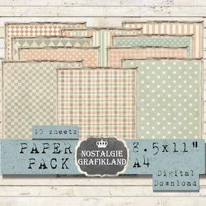 Paquet de papier de fond PASTEL, papiers imprimables shabby chic, journalisation indésirable, feuille de collage numérique, 8,5 x 11 po. PP174