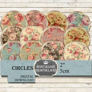 Kreise Rosen Shabby Chic Blumen Hintergrund Download 5 cm digital collage sheet C281
