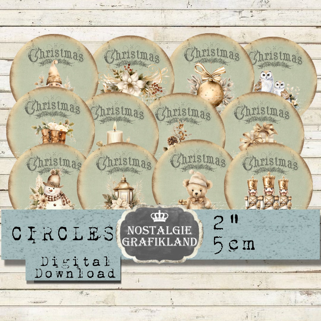 Gold Christmas Circles Printable Christmas Prints Cardmaking 2 Inch ...