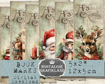 Christmas Bookmarks printable Ephemera Journaling Reading Books Embellishments digital collage sheet BM050