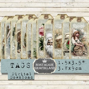 Christmas Journal Tags Shabby Chic grey Vintage Background printable Tags Old Papers prints Instant Download digital collage sheet T029