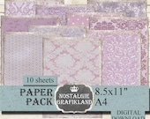 LAVENDER digital Paper Pack Background Papers printable Damask Dots digital Journal Ephemera 8.5x11" PP056