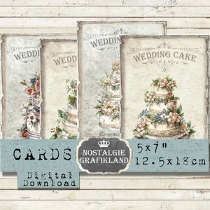Carte stampabili per torta nuziale Ephemera Love Amore Bakery Baking Vintage Journaling 5x7 pollici Scarica il foglio di collage digitale G095