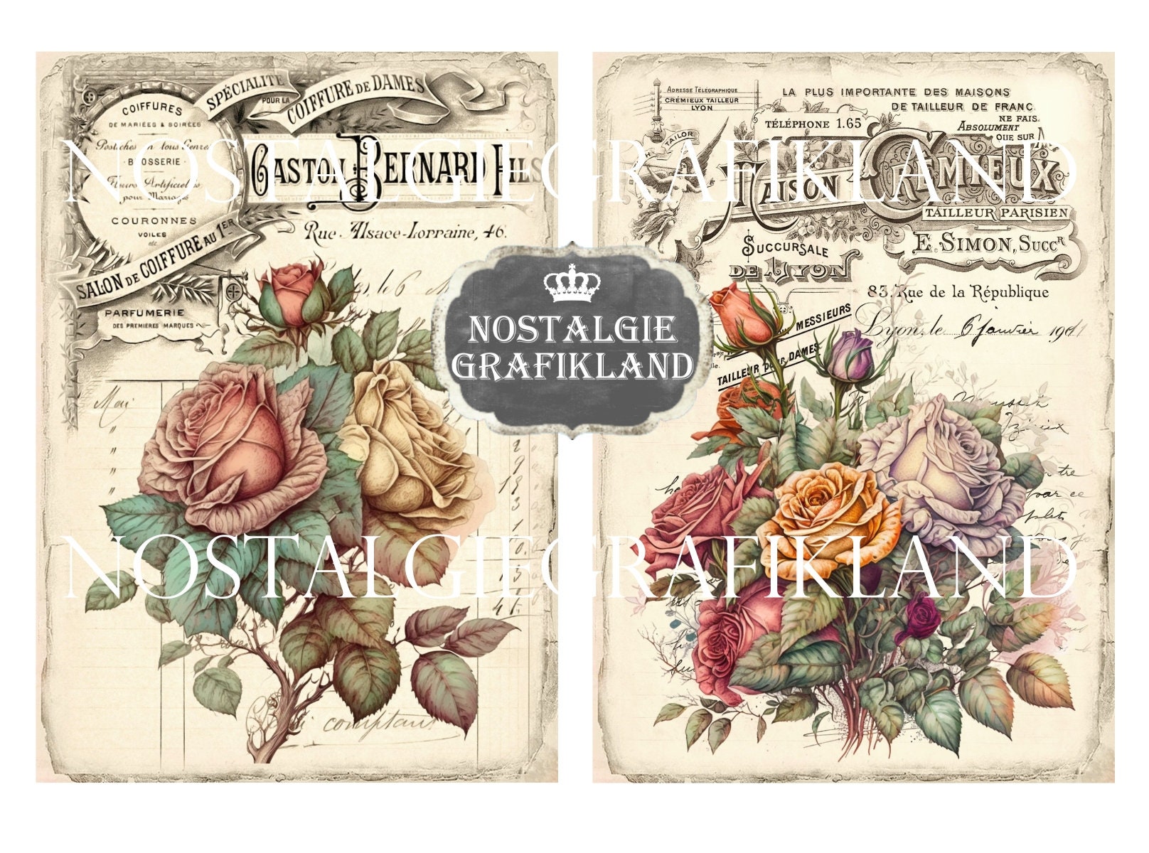 1902年花柄扇子型カレンダーカード　紙物　フランスアンティーク　エヴァンタイユ お花の絵柄がとっても可愛い19世紀のモールド 陶器の器 型 雑貨