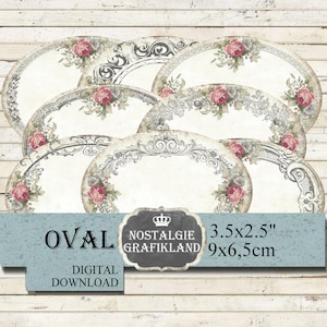 Blank Labels Frames Oval Ornaments Shabby Chic printable Labels selfprinting 3.5x2.5  Journals digital O102